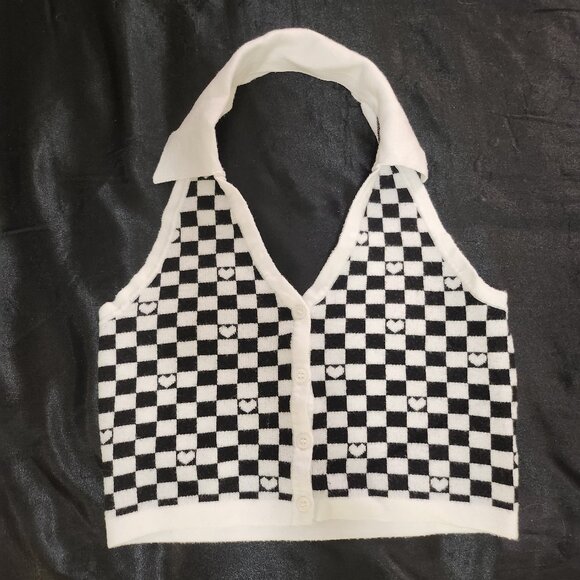 checkered black and white halter top - Picture 1 of 2